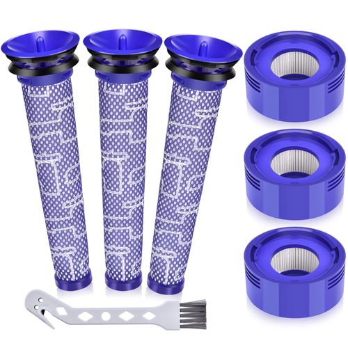 6 Pack Filter Replacement for Dyson V8 & V7 Animal, V8 Absolute & SV10 Cordless Vacuum Cleaners, 3 Pre Filters and 3 Post Filters, Part # 965661-01 & 967478-01