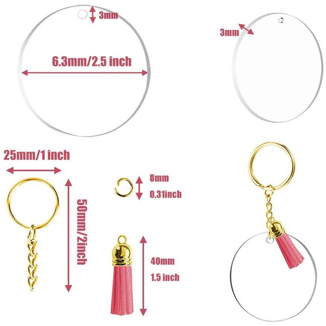 Acrylic Circle Keychain Blanks Clear Kit 120Pcs for , Golden 