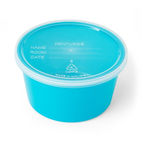 Denture Container with Lid, Aqua, Each