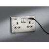13A 2G SP Switched Socket with dual USB C+A 5V DC 4.0A [shared] - Brushed Chrome with grey insert