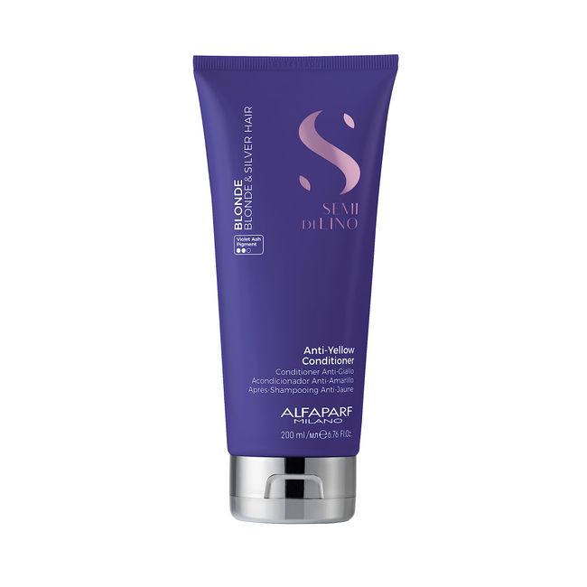 Alfaparf Milano Semi di Lino Blonde Anti-Yellow Conditioner for Blonde, Platinum and Silver Hair - Paraffin Free Purple Conditioner - Removes Yellow and Brassy Tones - Corrects Brassiness