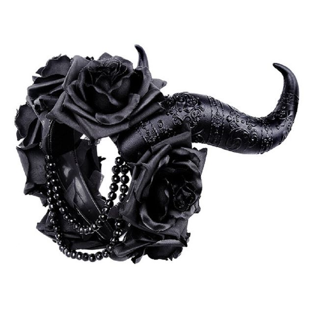 Restyle Gothic Hair Garland Flower Horns Tiara Nu Goth Headband - Black (One-Size)