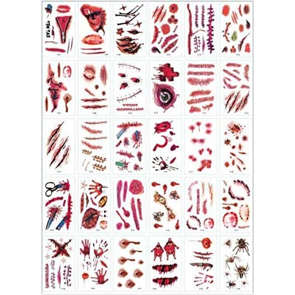 DNHCLL 30 Sheets Halloween Temporary Tattoo Stickers, Punk Style, Waterproof, Safe, Easy to Apply, Suitable for All Ages