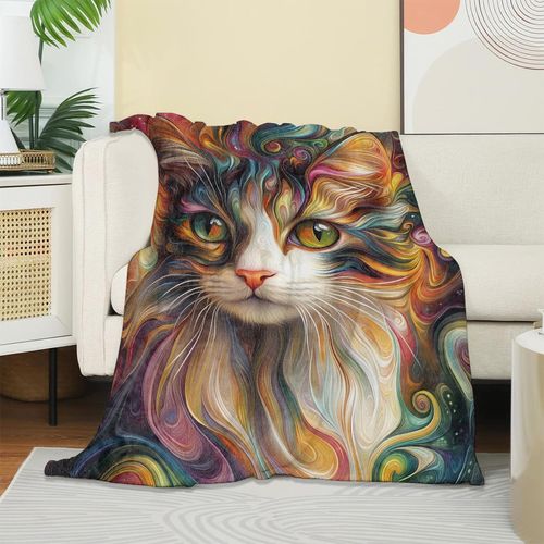 UNDAHIS Colorful Cat Blanket, Soft Warm Cozy Swirling Rainbow Design Throw Blanket Gifts for Adults Kids Women, Lightweight Fuzzy Comfy Flannel Blankets for Couch, Travel, Bed, House Decor 60×50 Inch
