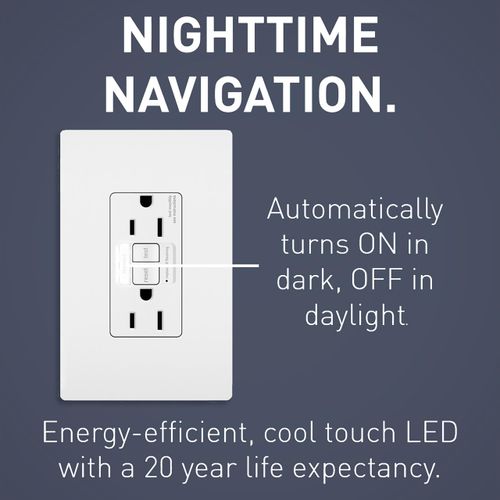Legrand radiant 2097NTLTRW 20 Amp Night Light GFCI Self Test Tamper-Resistant Decorator Duplex Outlet with Cool Touch LED, White (1 Count)