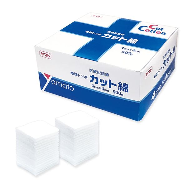 Yamato Factory Yamato Earth Dragonfly Cut Cotton, 1.6 x 1.6 inches (40 x 40 mm), 17.6 oz (500 g) (Approx. 1,600 sheets), General Medical Devices, Medical Cotton Cotton Cutted to Size Easy to Use 058614 (1)