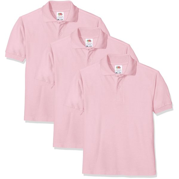 FRUIT OF THE LOOM Unisex Baby Short Sleeve Polo Shirt, Light Pink, 5-6 Years UK