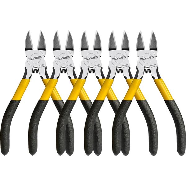 BOOSDEN 5" Wire Cutters, 5 Pack, Precision Cutting Pliers, Ultra Sharp Wire Snips Wire Clippers, Spring Loaded Flush Cutter, Diagonal Cutting Pliers for Jewelry Making Crafting, Wire Cutters Set