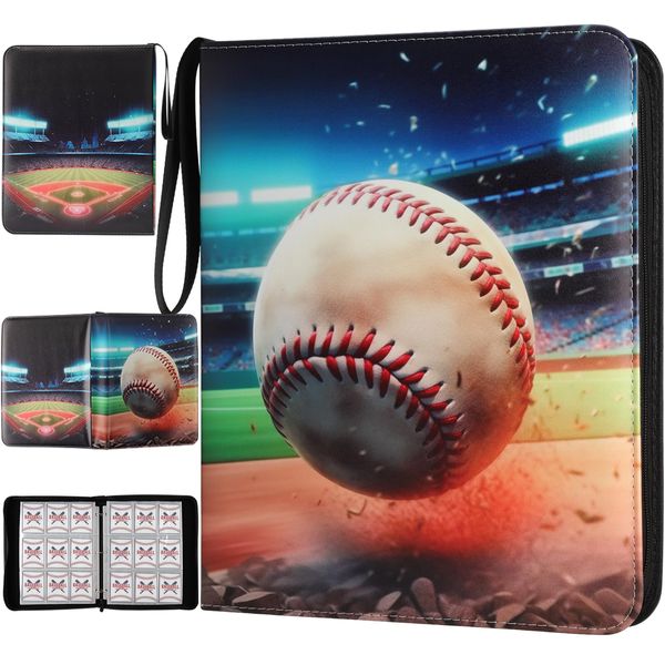 Baseball Card Binder with Sleeves, 900 Pocket Baseball Card Holder for Trading Cards, 9 Pocket with 50 Removable Sleeves Zipper Book Folder Collector Album 3 Ring Binder Organizer Storage Kids Gift