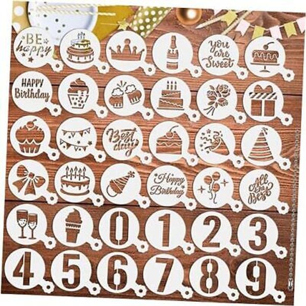 Birthday Cookie Stencils, 36 Pieces Reusable Coffee Decoration Birthday Style