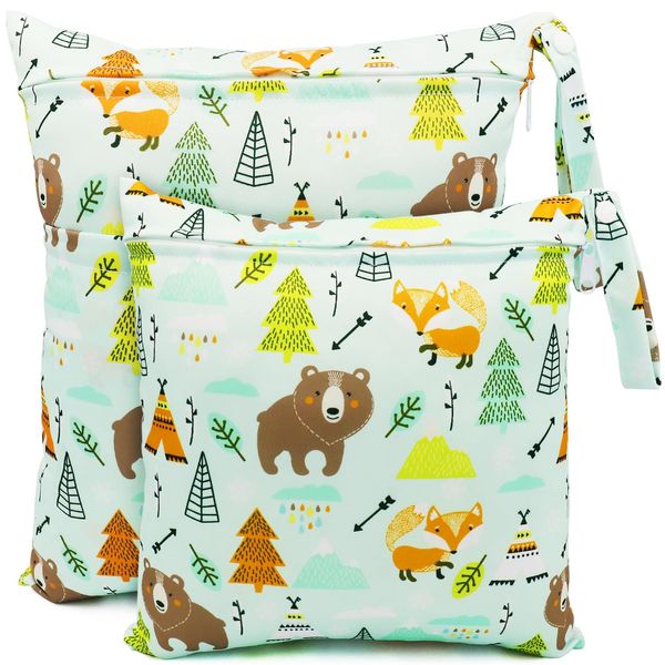 FenFang Wet Bag, Wet Dry Bags for Cloth Diapers Nappy Daycare Organiser Storage Bags, Waterproof Washable Reusable Zipper Bag (Green)