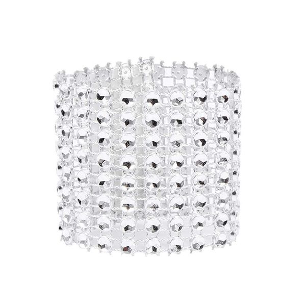 Fdit 50/100pcs 8 Rows Chair Sash Napkin Rings Diamond Mesh Wrap Ribbon 4cmX13cm 8 Rows Silver Golden Diamond Sparkle Rhinestone Wraps Napkin Rings(100 Pcs-Silver)