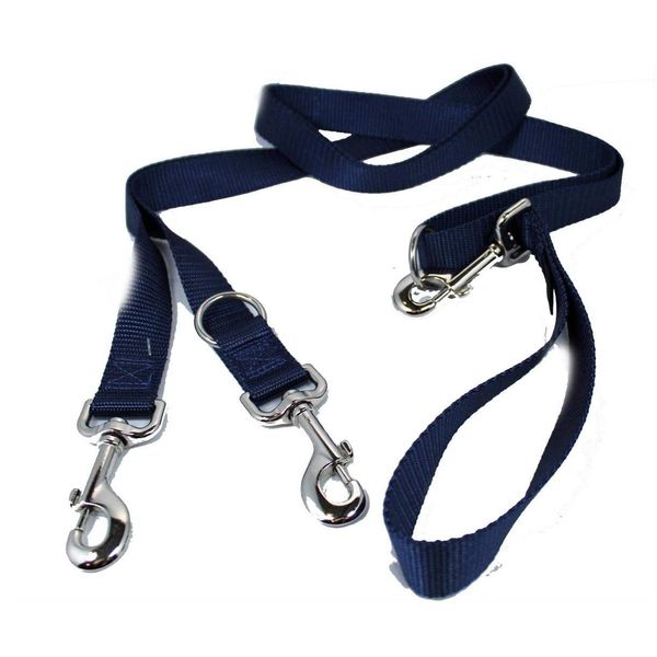 2 Hounds Freedom Multipurpose 1 Inch Euro Pet Leash 4 to 8 Foot or Double Dogs with Detachable Handle Navy