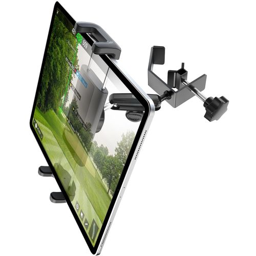 Charchendo Aluminum Alloy Golf Cart Tablet Holder with Dual Metal Ball Head, [Anti-Drop] 360° Adjustable Golf Cart Phone Mount Clamp Hand Free Fits iPad Pro 12.9/Air/Mini, Switch, 4-12.9" Devices