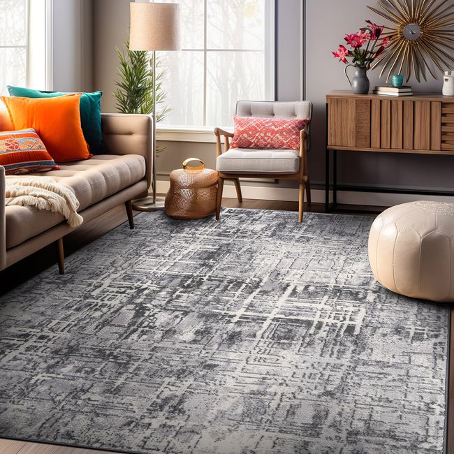 Rugshop Area Carpet Distressed Abstract Stain Resistant Soft Dining Room Rug 5x7
