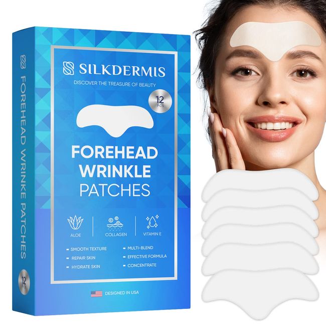 SILKDERMIS Forehead Wrinkle Patches 12 Packs, Forehead Patches for Wrinkles, Anti Wrinkle Patches with Aloe, Collagen Vitamin E, The Forehead Wrinkles, Face Wrinkle Patches for Forehead Wrinkles Treatment