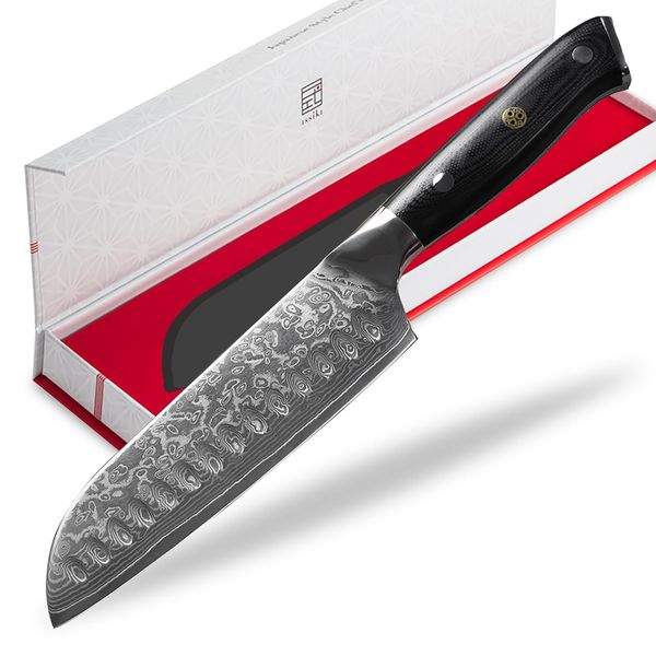 issiki Santoku Knife, V-Gold No. 10, Damascus, Stainless Steel, Present, Camping, 6.7 inches (170 mm)