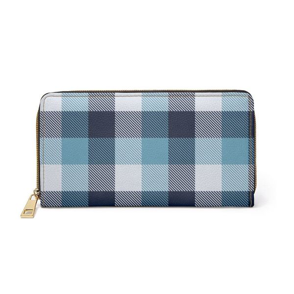 Womens Wallet, Zip Purse, Blue & White Tartan Plaid - One size