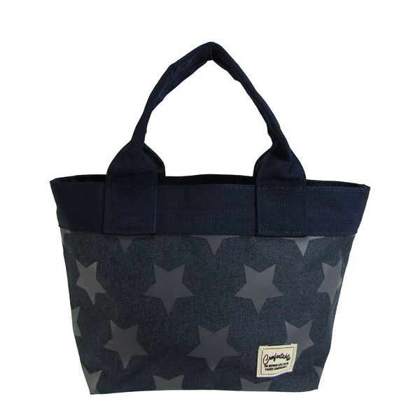 Porta Fortuna 4609 Mini Tote Bag, Lunch Bag, Tote Bag, Mini Star Pattern, Zipper Included, Women's, Black (Navy)