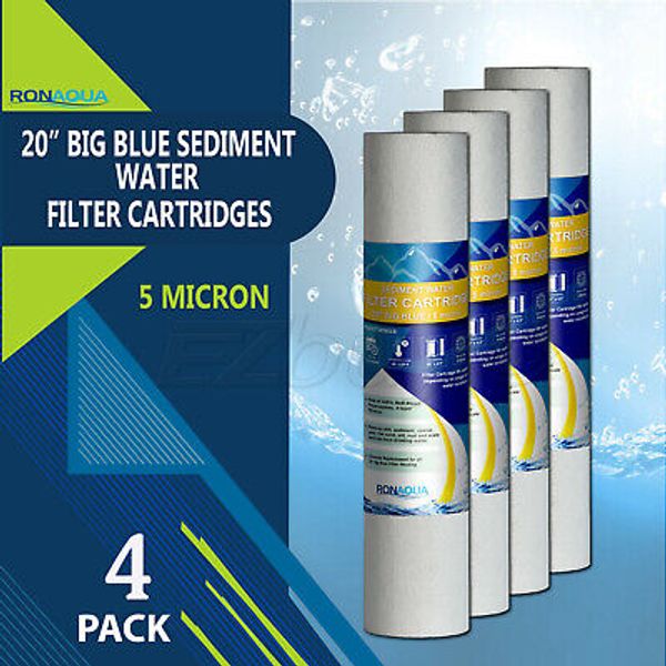 4.5" x 20" Big Blue Sediment Water Filters (5 Micron) 4 Whole House Cardridges