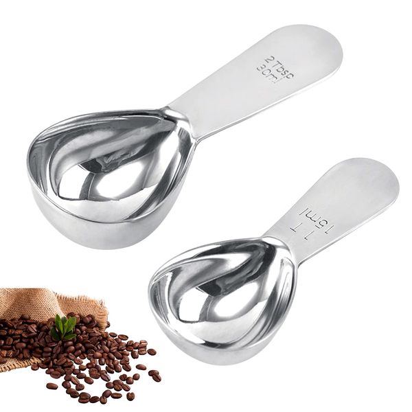 GNCLOUD Coffee Scoops 2pcs, Stainless Steel Coffee Spoon, Coffee Measure Spoon, with Graduated Measuring Spoon 15ML & 30ML