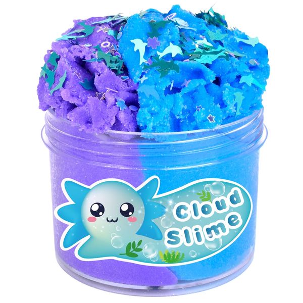 Jigejunfa Cloud Slime with Stars Moons Glitter Add Ins, Scented Premade Slime for Kids, Stretchy Sludge Non Sticky Putty, Slime Party Favors Stress Relief Toy for Girls Boys Birthday, Blue/Purple 7OZ