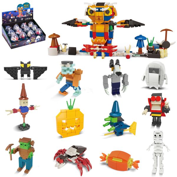 FUN LITTLE TOYS 12 in 1 Halloween Mini Building Blocks for Kids, Halloween Classroom Favors Halloween Party Favors for Kids, 12 Packs