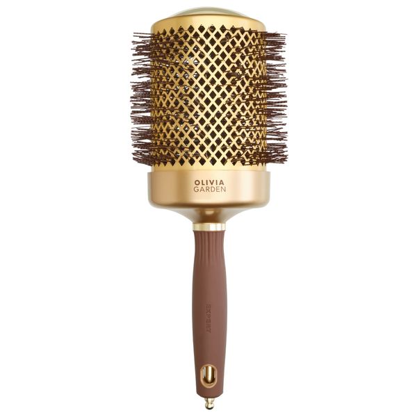 Olivia Garden Expert Blowout Shine – Gold & Brown - 80 - Ceramic Coated Round Brush for Smooth Blowout, Frizz-Free Hair & Radiant Shine