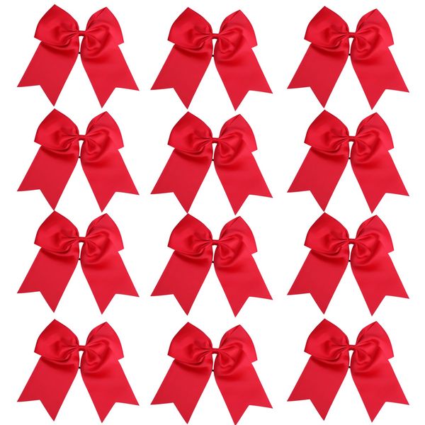 8 Inch Cheerleader Bows Ponytail Holder Solid Color Cheerleading Bows Hair Tie (Red)