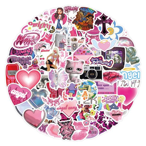 PNGIF Rosa Sticker Set 120 Stück, Wasserfeste Vintage Y2K Aufkleber für Laptop Koffer Scrapbook Skateboard Motorrad Snowboard Gepäck Graffiti Anime Sticker für Jugendliche Erwachsene