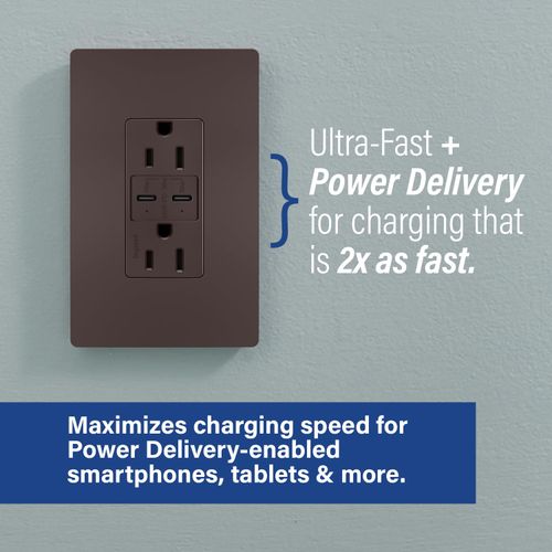 Pass & Seymour TR20USBPDDB Power Delivery USB Outlet, Dark Bronze