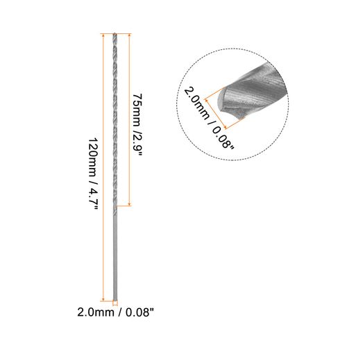 sourcing map 10pcs Extra Long Drill Bits, 2mm HSS Drill Bit with High Speed Steel Straight Shank 120mm Length for Metal Woodwork Plastic Aluminum Alloy