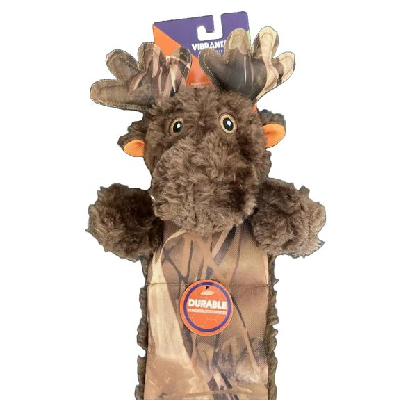 Vibrant Life Tough Buddy Moose Camouflage Plush Dog Toy Durable Chew Level 3