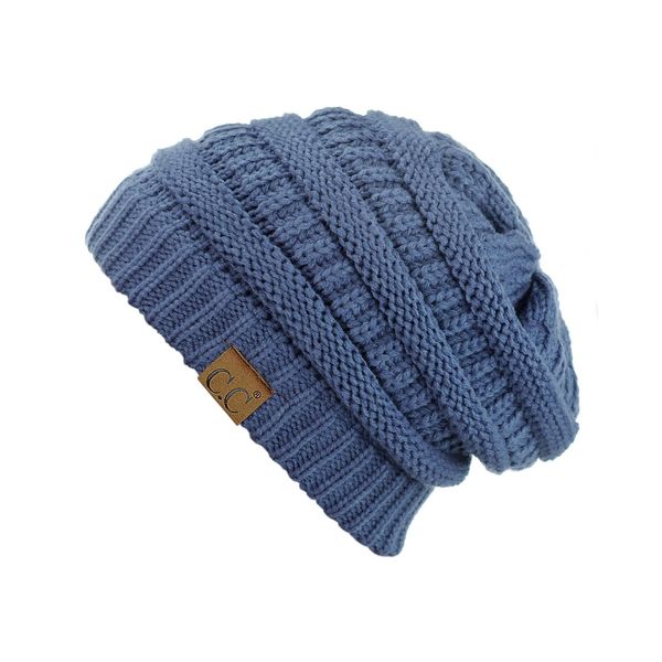 C.C Trendy Warm Chunky Soft Stretch Cable Knit Beanie Skully, Dk Denim