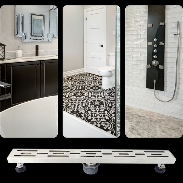 Linear Shower Drain Set 24" Rectangular Stainless Shower Drain w/Cover Grate