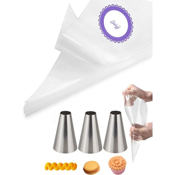 Macaron Piping Tips with Bags - #12 round Piping Tips for Macarons,-Disposable P