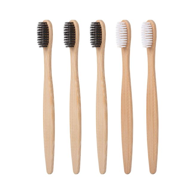 Zahnbürsten Bambus, Bambus Zahnbürsten Set, Nano Zahnbürsten Bambus Erwachsene, Bamboo Toothbrush, Abbaubare Holzkohle Zahnbürsten, Umweltfreundliche Zahnbürsten BPA-freie HolzZahnbürsten 5 Stück