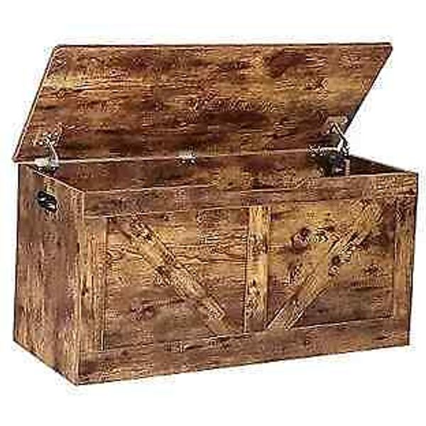 39.4" Storage Chest, Wooden Storage Bench, Large Storage Trunk Rustic Brown