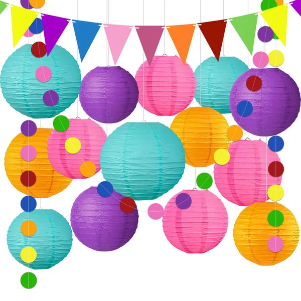 YBwanli Bunt Papier Laterne,papierlaterne,Karneval deko,Regenbogen deko Kindergeburtstag,Hochzeit deko,gartenparty Dekoration,16Stück Wiederverwendbar,der perfekte Begleiter für die Partydekoration