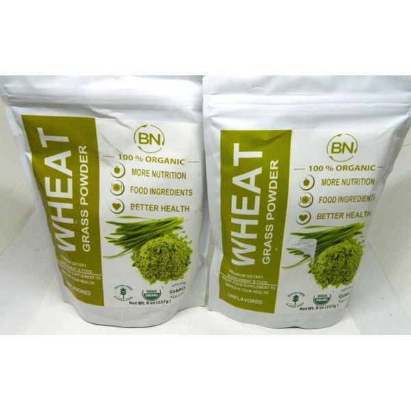 2 WheatGrass Powder, Certified USDA Organic Green Superfood 8oz each BB 1/25