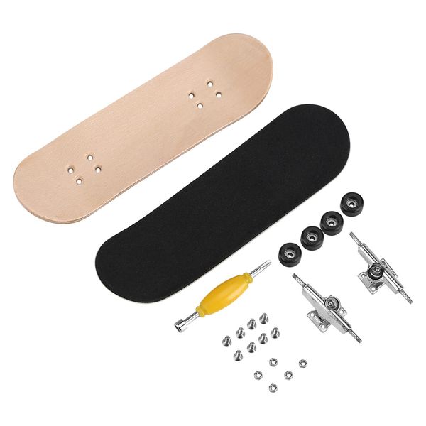 Oumefar 1Pc Maple Wooden Alloy Fingerboard Finger Skateboards with Box Skateboard Toys Reduce Pressure Kids Gifts Desk Decor(Black) Nonridingtoyvehicle Trucks Pro