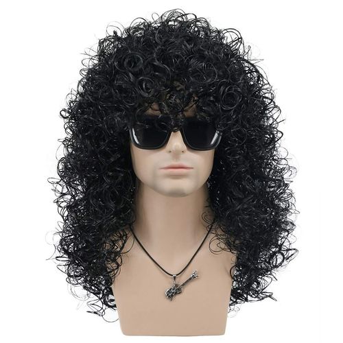 VGbeaty Mens Slash Long Curly Black Hard 70s 80s Rocker Wig Halloween Costume Cosplay Wig (Black)