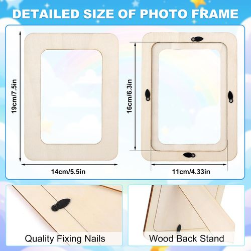JMUQ 12Pack Wooden Picture Frames 4 * 6 Picture Frame Painting Craft Kit, DIY Crafts Wooden Frame with 12 Watercolor Pencils Pearl Resin for DIY Painting Wedding Crafts