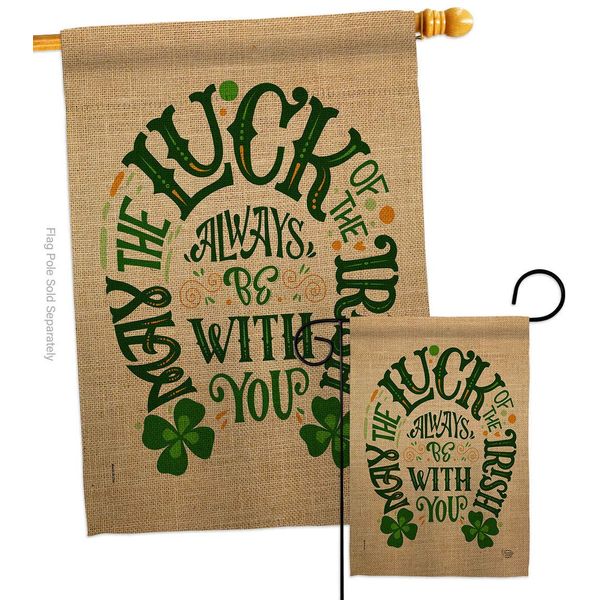 Luck Always with You Garden House Flag Set Spring St Patrick Shamrock Leprech...