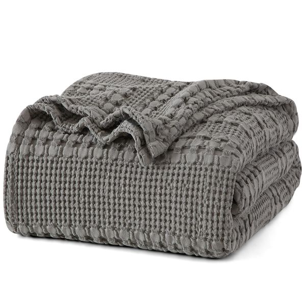 PHF 100% Cotton Waffle Weave Blanket King Size for Bed, Lightweight Washed Co...