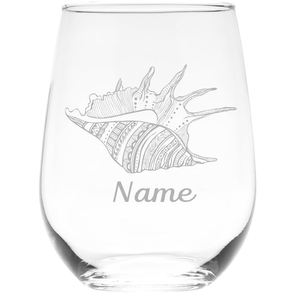 Seashell with name 17 oz. stemless wine glass