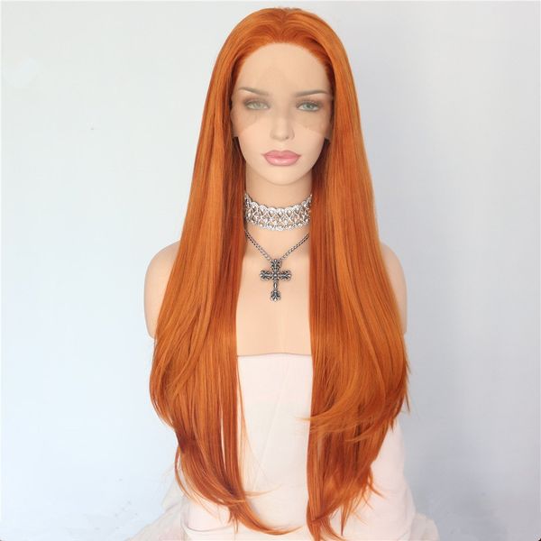 Sapphirewigs Orange Wig Long Natural Straight Wave Wigs Synthetic Lace Front Hair Replacement Wigs Beauty Blogger Daily Makeup Cosplay Ginger Wig for Women Halloween Costumes Wigs