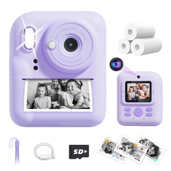 Joyjam Kids Camera Instant Print, Upgrade Dual-Lens Selfie Digital Camera for Kids, Christmas Birthday Gifts Toys for Boys Girls Age 3-12, HD 1080P Kids Camera with SD Card 3 Rolls Print Paper