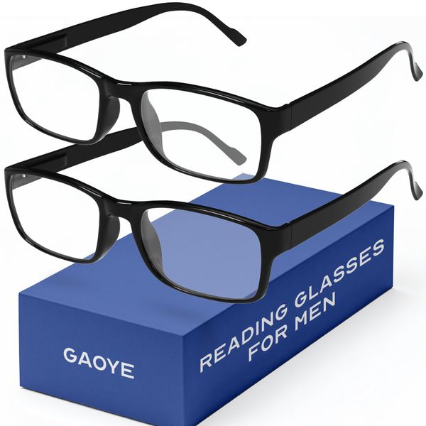 Gaoye 2-Pack of Reading Glasses - Blue-Light Filter, UV Protection - Readers with Rectangle Frames