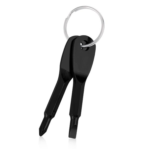 Yuanchu Multi-Functional Mini Screwdriver Set, 2-Piece Keychain, Black, Flathead & Phillips, Portable & Lightweight